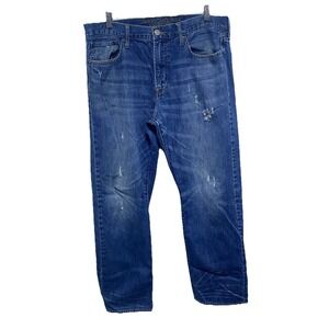American Eagle Jeans Men 36 X 32 Blue Relaxed Straight Medium Wash Distressed